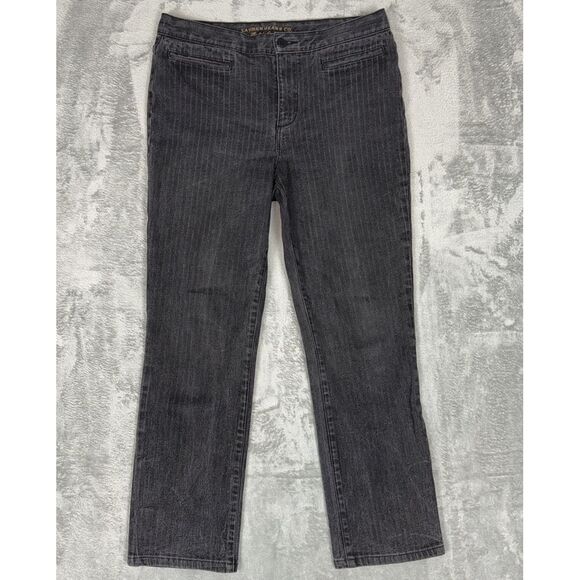 Lauren Jeans Co / Dark Gray Pinstripe Straight Stretch Denim /‎ Size 8 - Picture 1 of 9